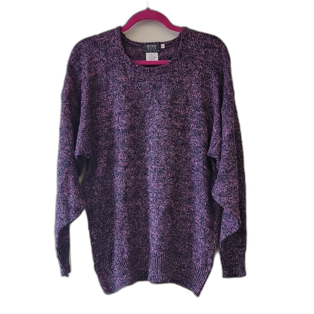 Bonwit Teller (Vintage) Crew Neck Linen Crewneck Sweater Purple Size M VTG
